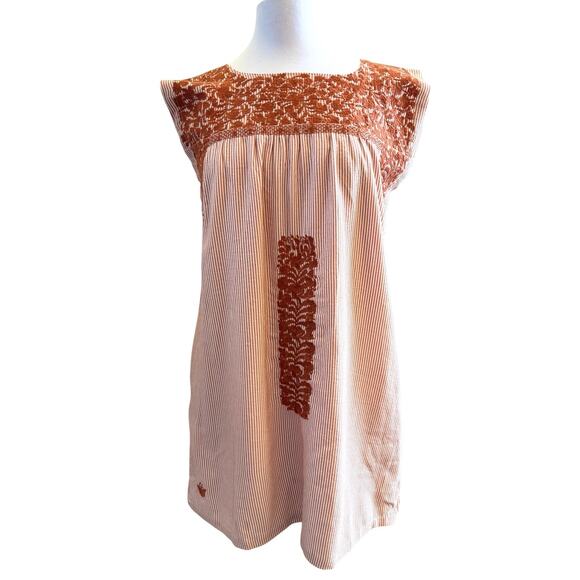 J Marie The Rae Rust and Cream Classic Embroidered Tunic Dress Classic Pockets - Picture 1 of 12